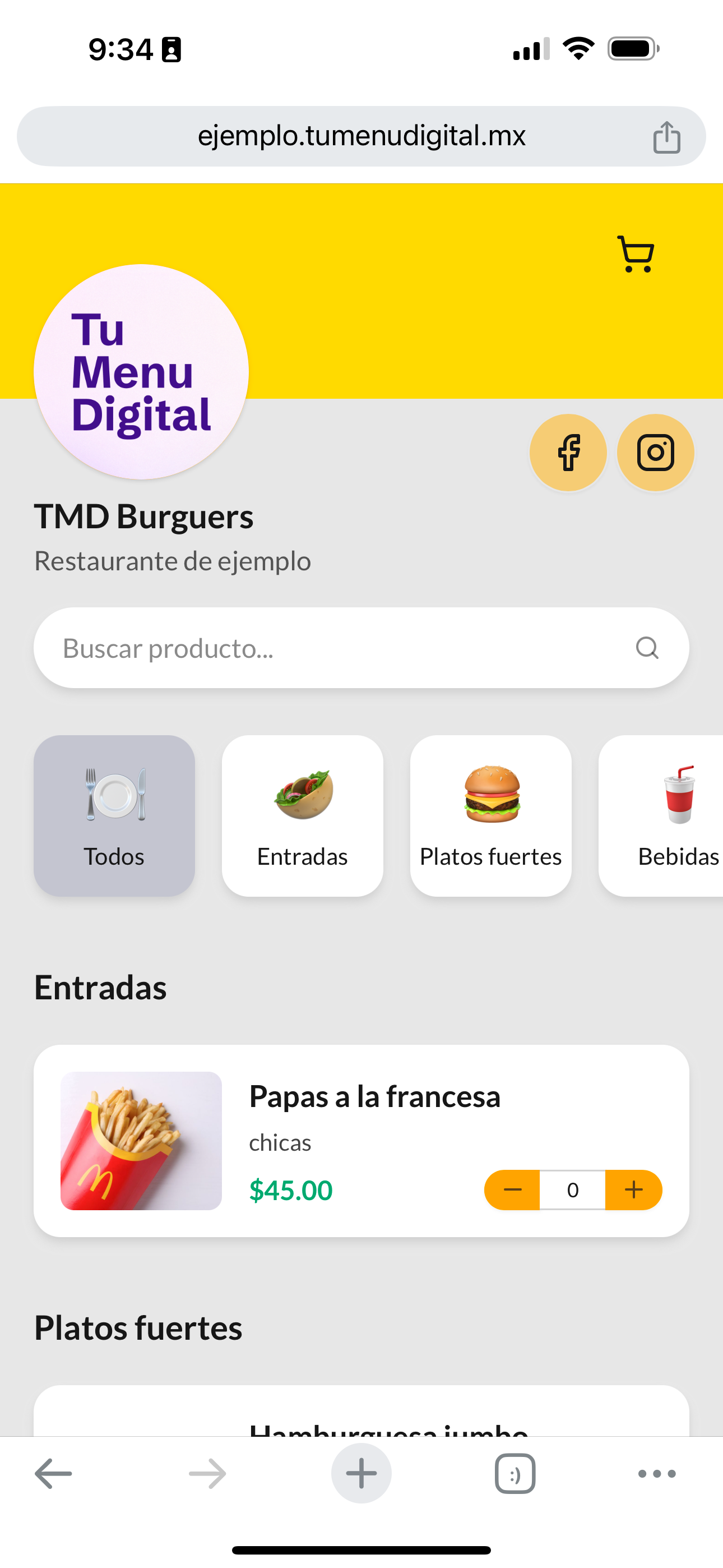Menu digital example 1